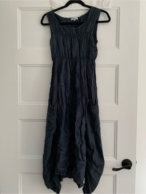 Un Coeur en Ete Baggy Dress Size Medium Blue Linen Gathered Top